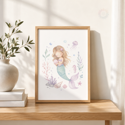 Mermaid Nursery Prints – Seashell, Pearl & Under the Sea Wall Art Set
