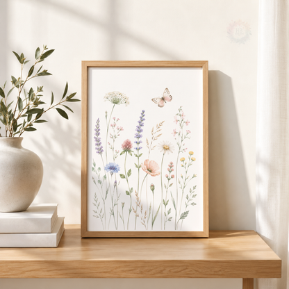 Wildflower Wall Art Set – Pastel Botanical Meadow & Butterfly Prints