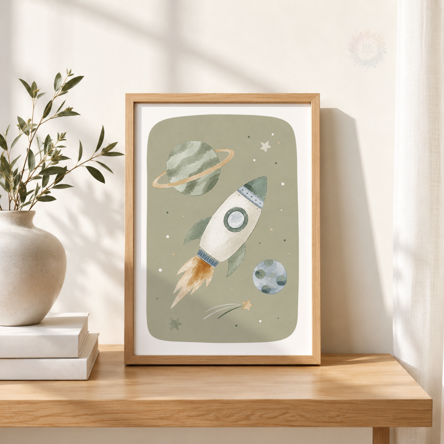 Space Nursery Wall Art Set – Astronaut & Rocket Prints