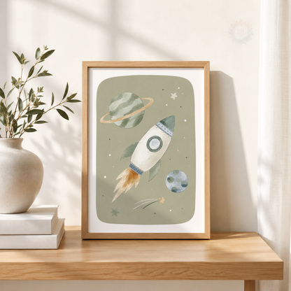 Space Nursery Wall Art Set – Astronaut & Rocket Prints