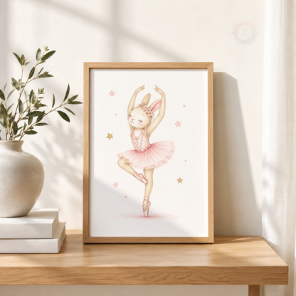 Pink Bunny Ballerina Nursery Wall Art Set – Watercolour Rabbit Ballet Prints