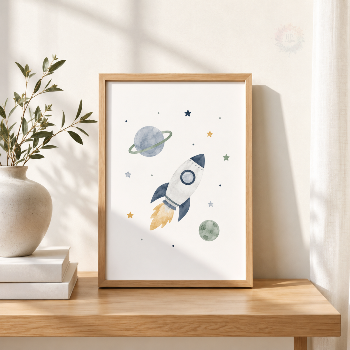 Space Nursery Wall Art Set – Rocket, Astronaut & Planet Prints