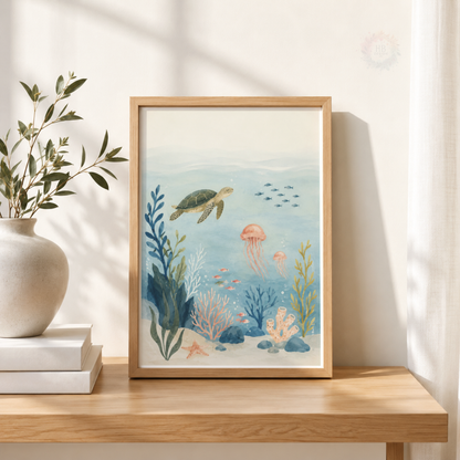 Under the Sea Nursery Print – Ocean Animals Kids Wall Art