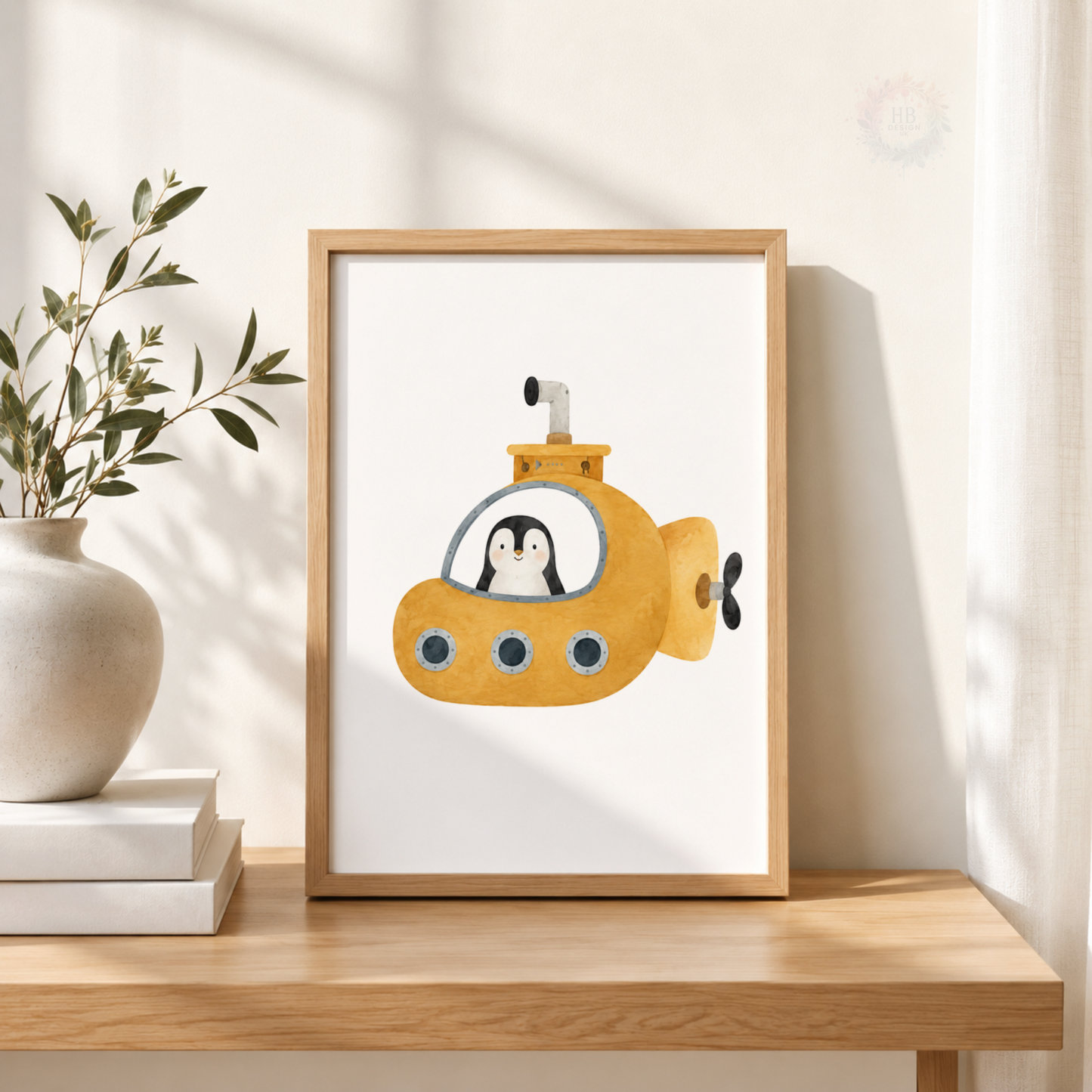 Safari Animal Transport Nursery Wall Art Set – Zebra Scooter, Penguin Submarine & Leopard Jeep Prints