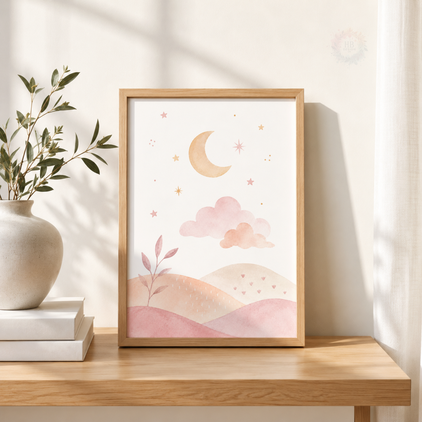 Pastel Rainbow Nursery Prints – Set of 3 Sun, Moon & Rainbow Boho Wall Art