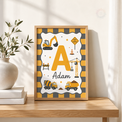 Little Builder – Personalised Set of 3 Construction Nursery Prints