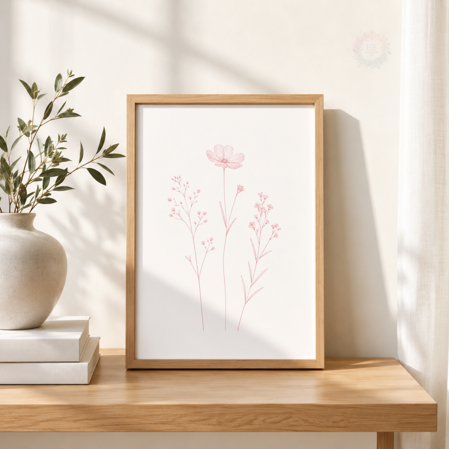 Pink Botanical Nursery Prints – Set of 3 Dandelion, Wildflower & Butterfly Wall Art