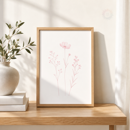 Pink Botanical Nursery Prints – Set of 3 Dandelion, Wildflower & Butterfly Wall Art