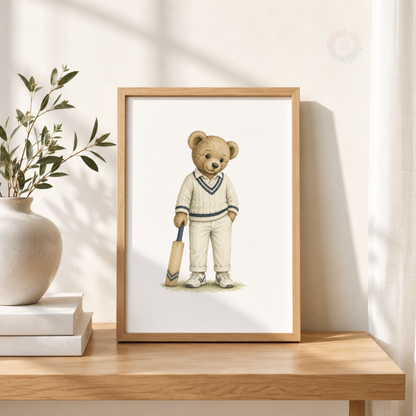 Teddy Bear Sports Wall Art Set – Football Cricket & Rugby Nursery Prints