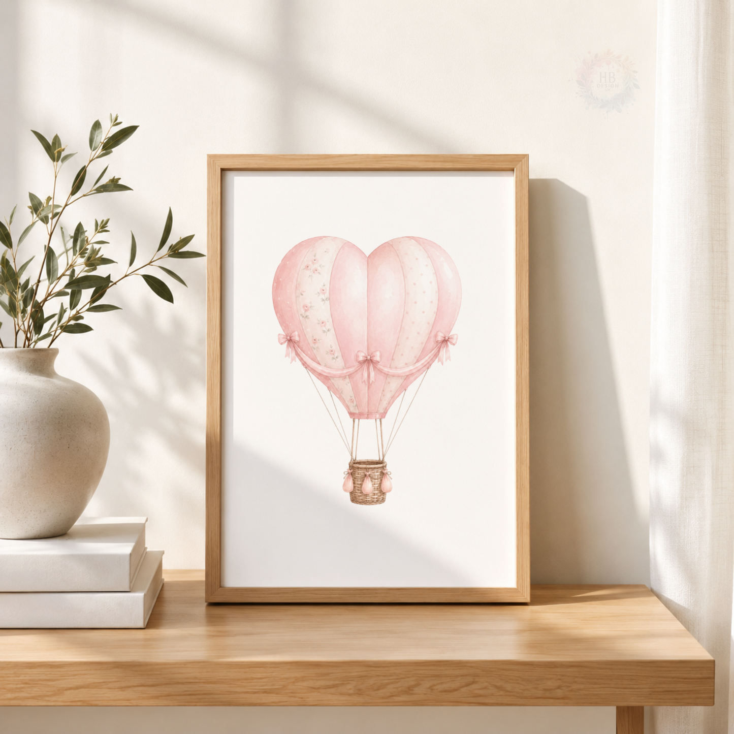 Pink Balloon & Hot Air Balloon Wall Art Print Set – Girls Nursery Decor