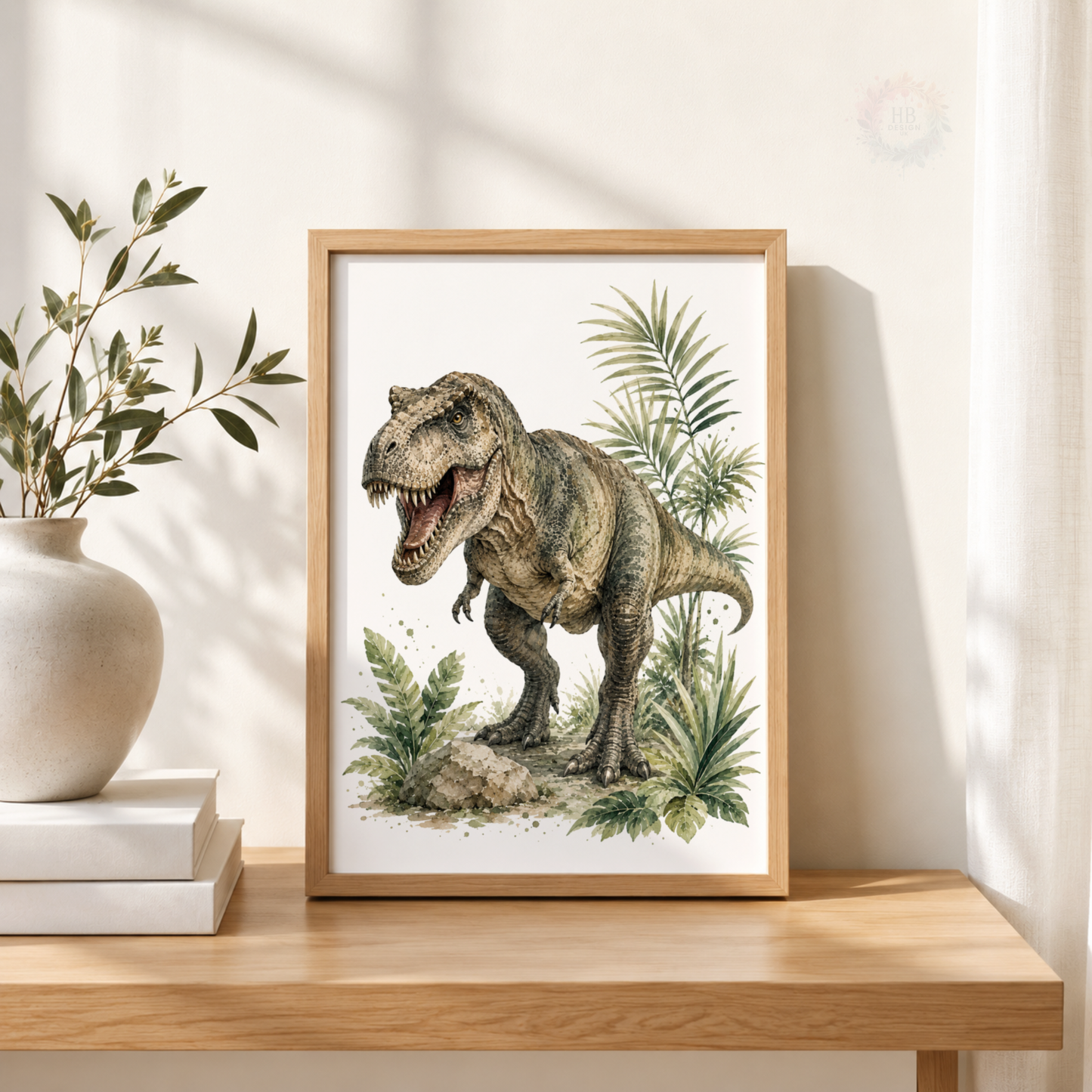 Realistic Dinosaur Nursery Wall Art Set – T-Rex, Triceratops & Raptor Prints