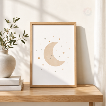 Sun Moon & Star Nursery Prints – Set of 3 Neutral Celestial Wall Art