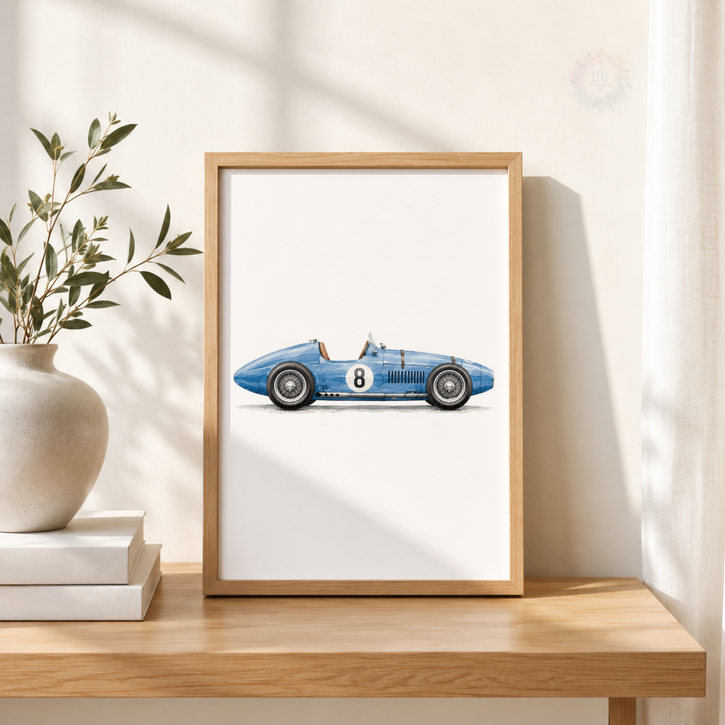 Vintage Racing Car Wall Art Set – Classic Green Red & Blue Car Prints