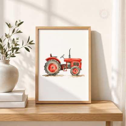 Vintage Tractor Wall Art Set – Green Red & Yellow Farm Nursery Prints