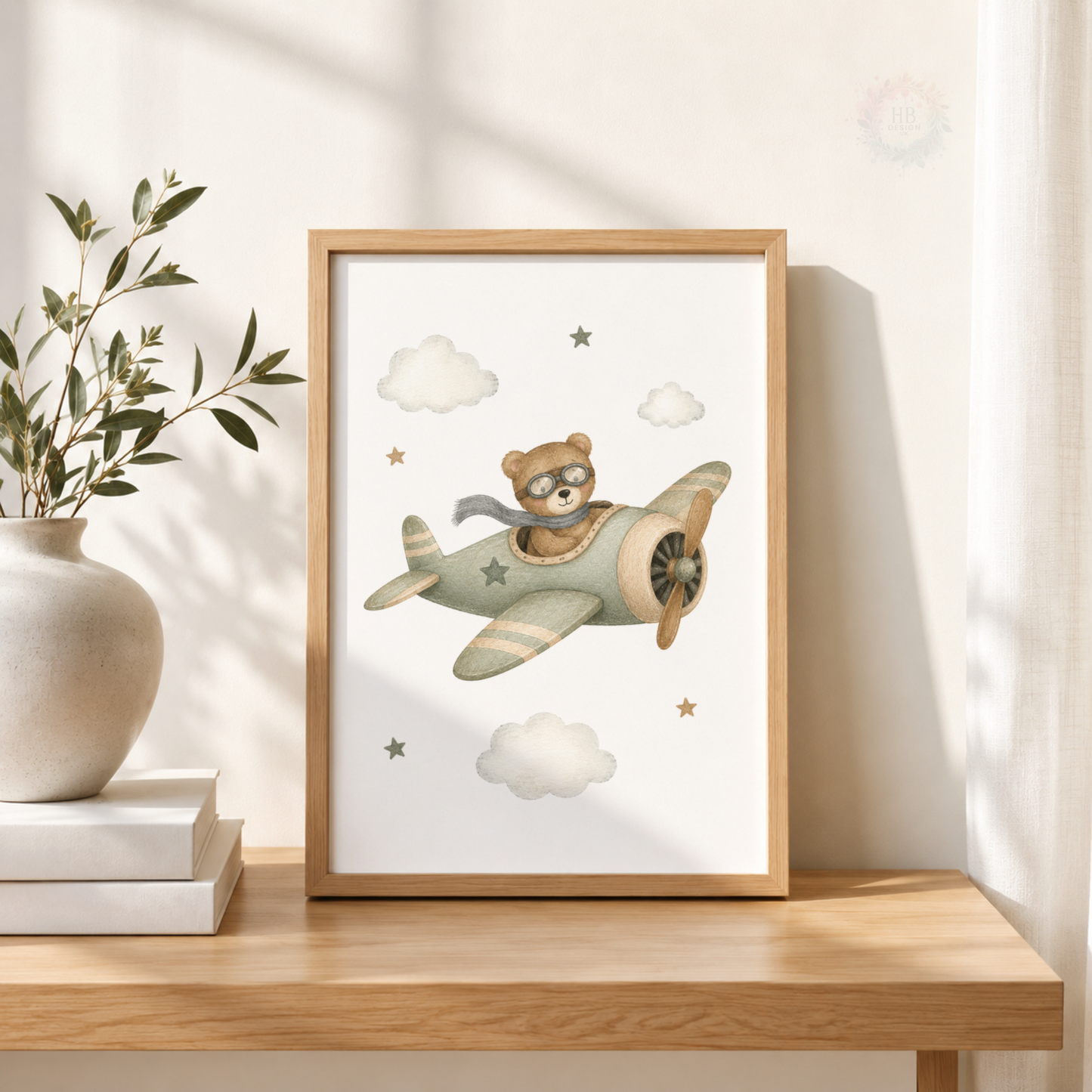 Teddy Bear Aeroplane Nursery Wall Art Print Set – Boys Bedroom Decor