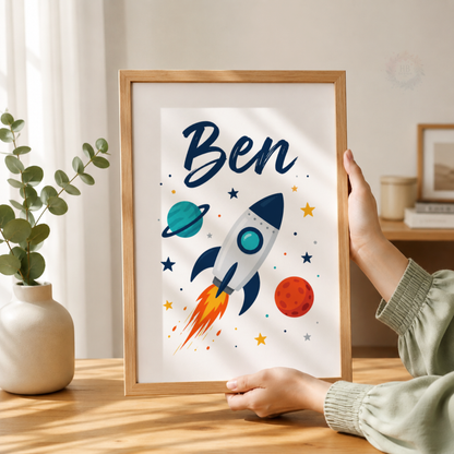 Space Brothers – Personalised Rocket & Planets Boys Print Set