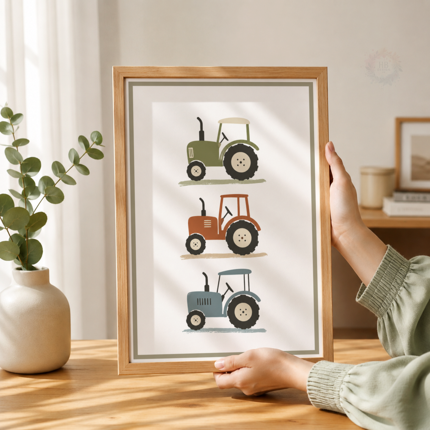 Tractor Nursery Print – Farm Vehicle Wall Art in Green, Rust & Blue