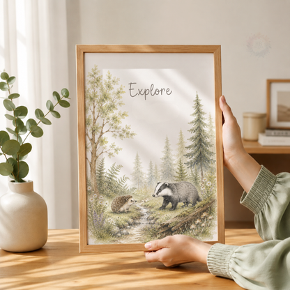 Woodland Animal Nursery Prints – Set of 3 Born to Explore Forest Wall Art