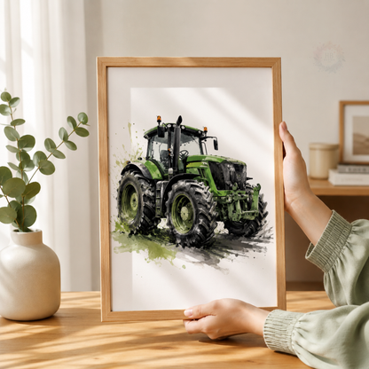 Tractor Nursery Wall Art Set – Red, Yellow & Green Farm Tractor Prints