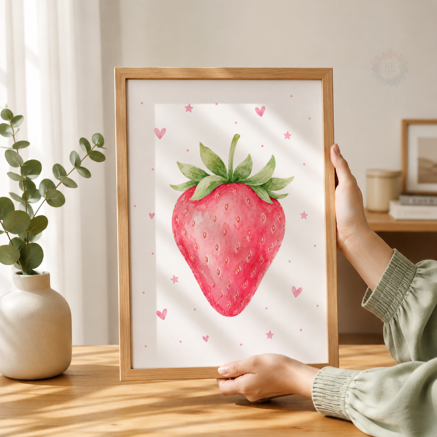 Personalised Strawberry & Bow Wall Art Print Set – Girls Bedroom Decor