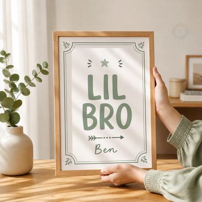 Big Bro, Little Bro – Sage Personalised Set of 3 Brothers Nursery Prints