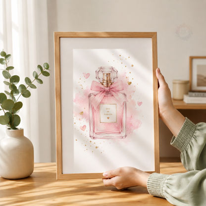 Personalised Paris Wall Art Print Set – Pink Eiffel Tower & Perfume Girls Bedroom Decor