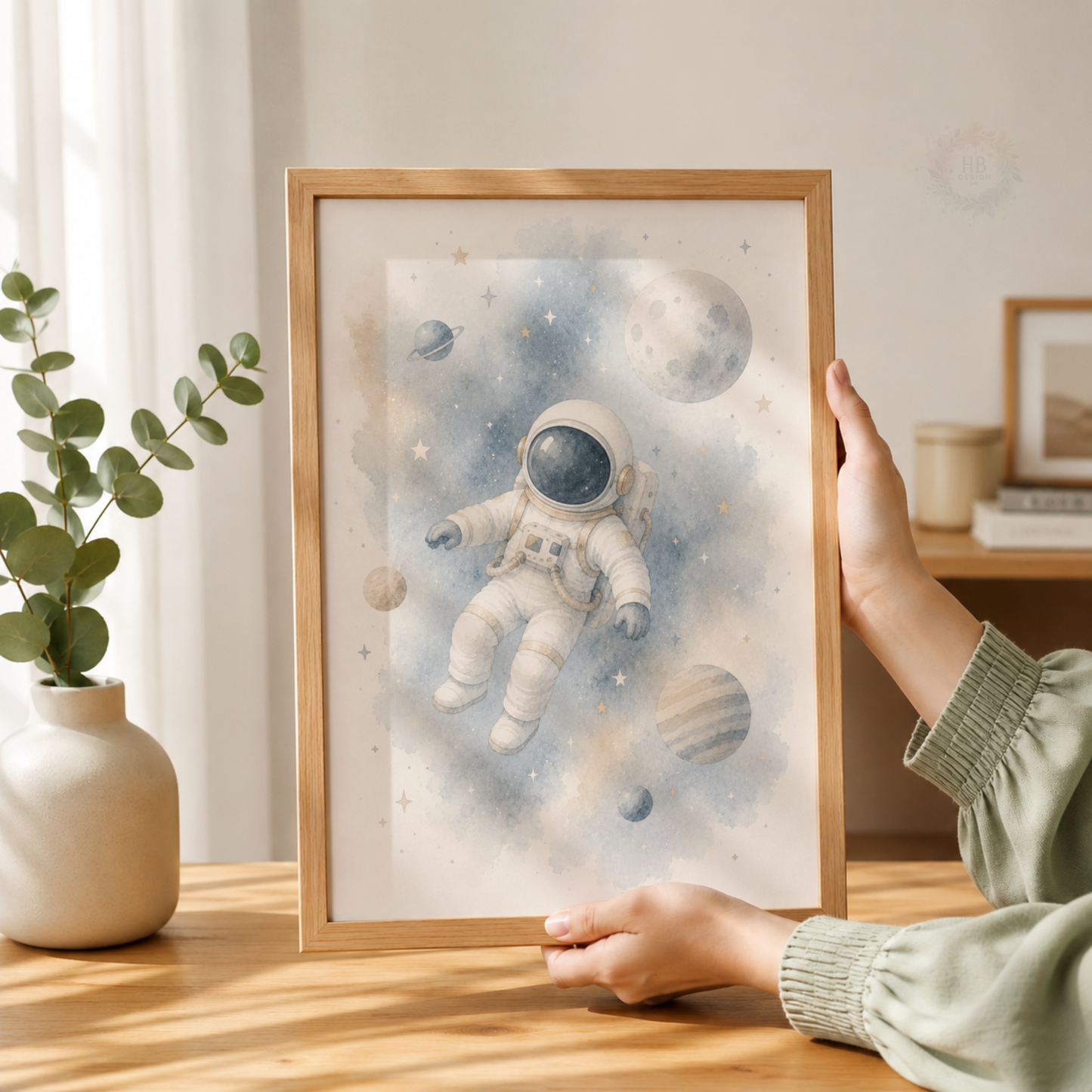 Blue Space Adventure Prints – Set of 3 Watercolour Rocket, Planets & Astronaut Nursery Wall Art