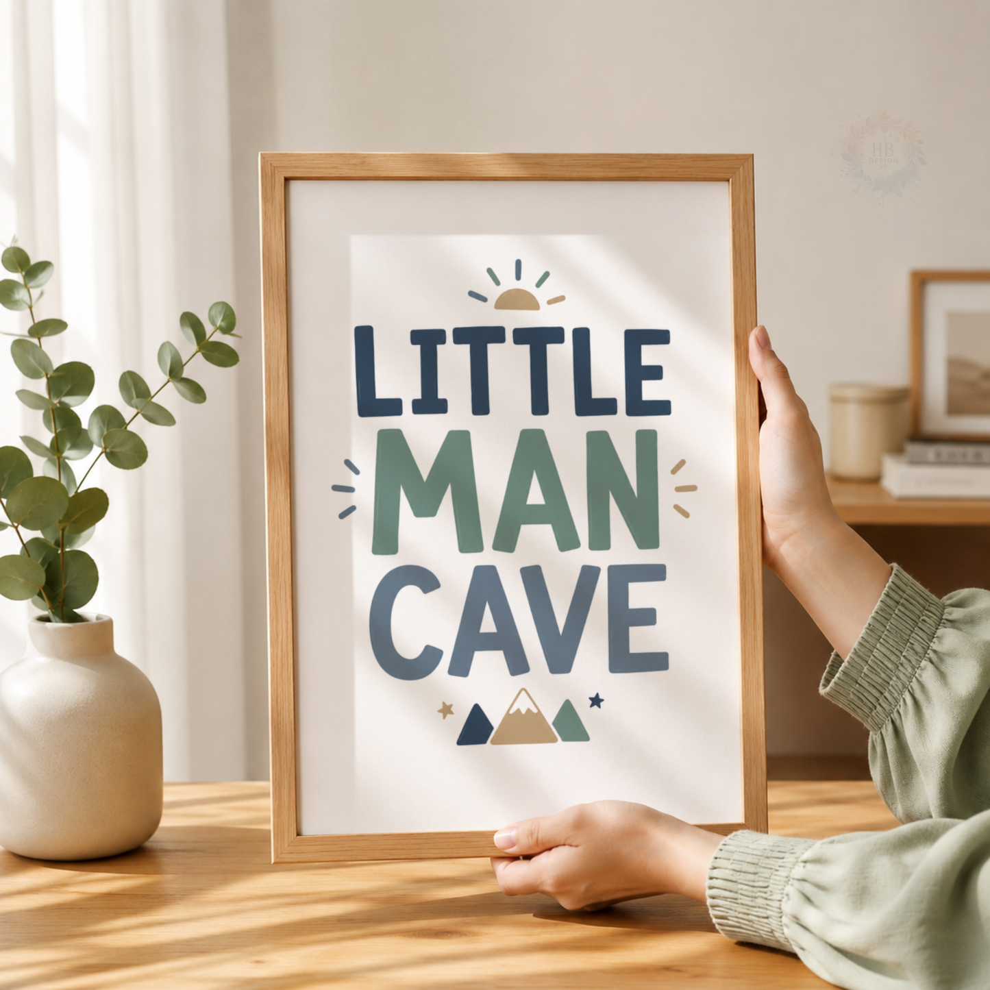 Personalised Boys Nursery Prints – Name Initial & Little Man Cave Wall Art Set