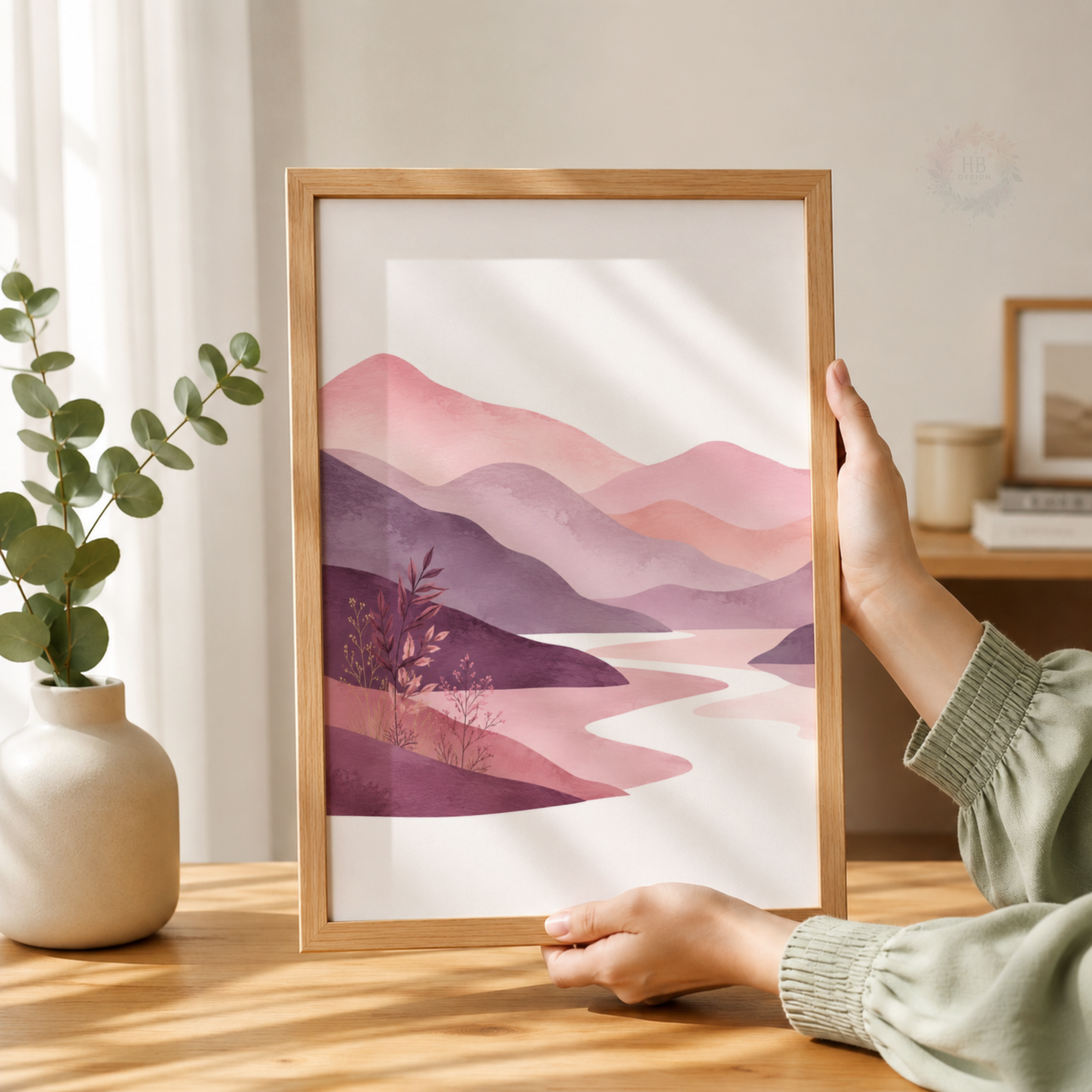 Pink & Purple Mountain Landscape Prints – Set of 3 Boho Scenic Wall Art