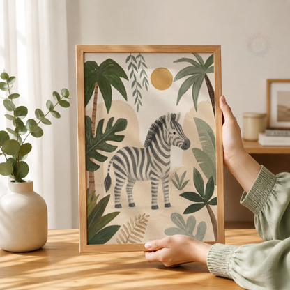 Zebra Jungle Nursery Print – Safari Animal Kids Wall Art