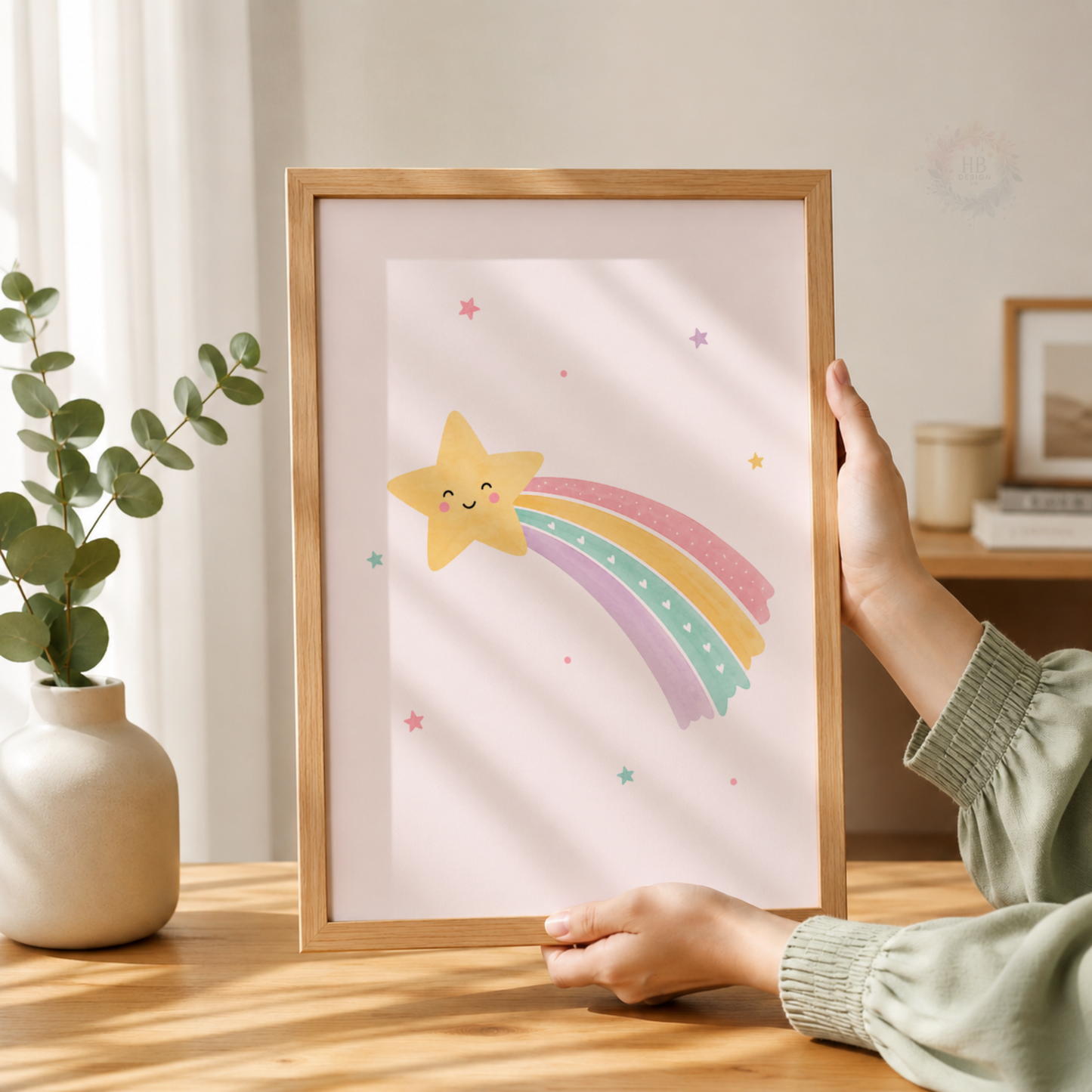 Rainbow & Shooting Star Nursery Prints – Set of 3 Colourful Girls’ Wall Art