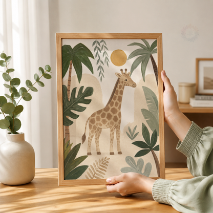 Giraffe Jungle Nursery Print – Safari Animal Kids Wall Art
