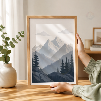 Mountain Landscape Wall Art Prints – Set of 3 Blue Alpine Forest & Lake Prints