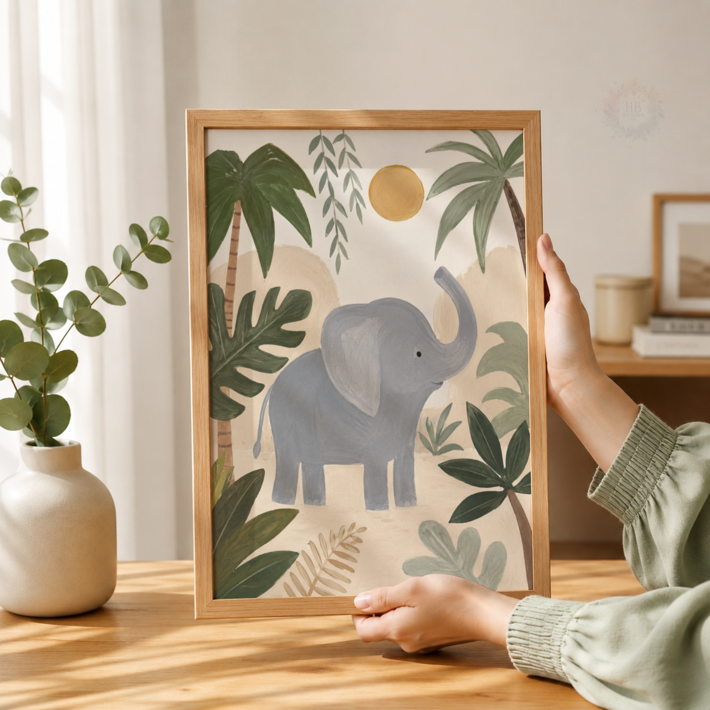 Elephant Jungle Nursery Print – Safari Animal Kids Wall Art
