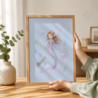 Personalised Mermaid Nursery Prints – Girls Under the Sea Wall Art Set
