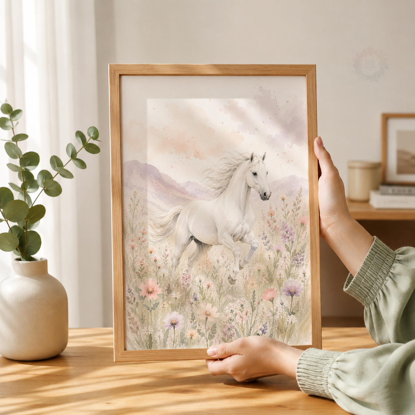 Pastel Horse Meadow Wall Art Set – Watercolour Equestrian Nursery Prints