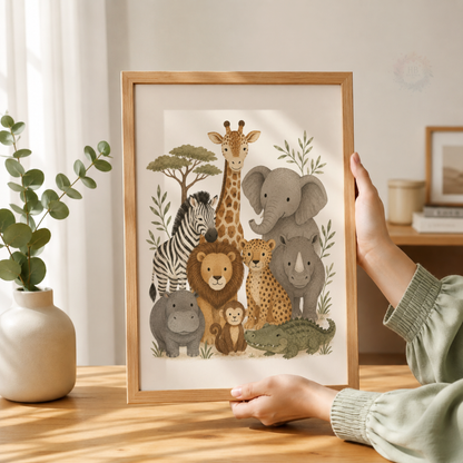 Safari Animals Nursery Print – Jungle Friends Kids Wall Art