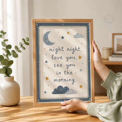 Night Night Love You Nursery Print – Moon & Stars Bedtime Quote Wall Art