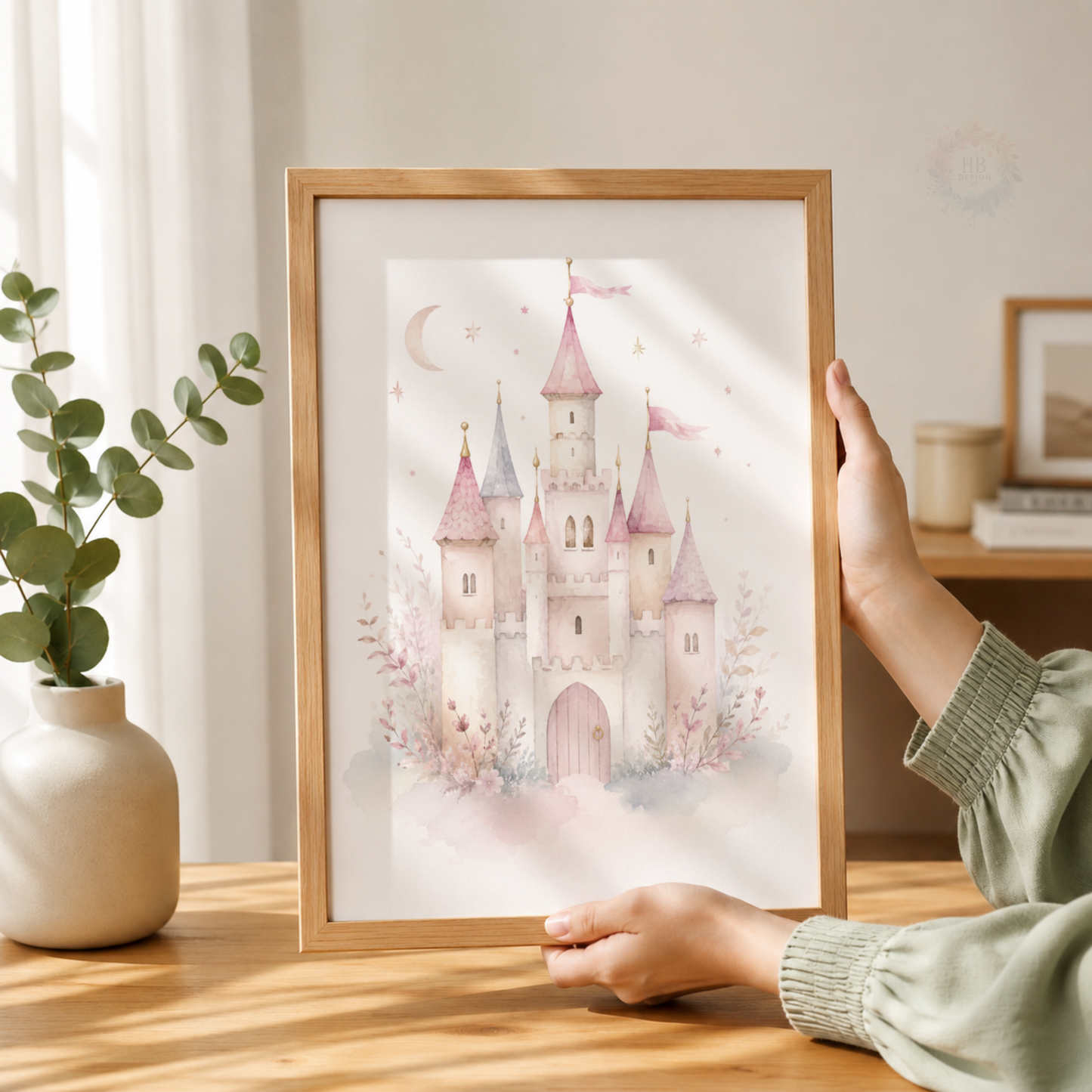 Personalised Princess Castle Prints – Set of 3 Pink Watercolour Nursery Wall Art