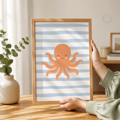 Under the Sea Nursery Wall Art Print Set – Turtle, Dolphin & Octopus