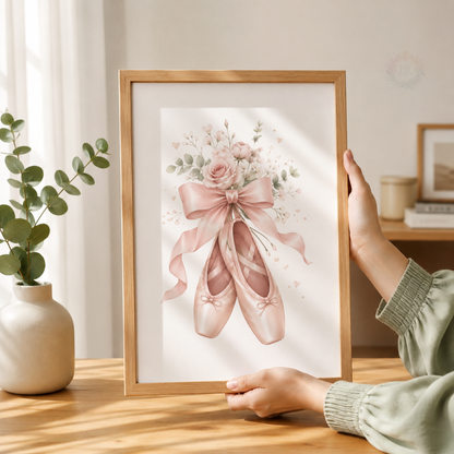 Pink Ballerina Nursery Wall Art Print Set – Ballet Dancer, Tutu & Ballet Shoes