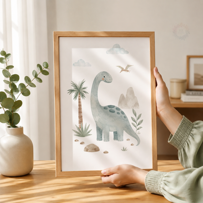 Personalised Dinosaur Nursery Prints – Set of 3 Watercolour Dino & Name Wall Art