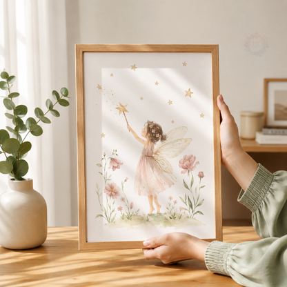 Personalised Fairy Nursery Prints – Pink Floral Initial & Fairy Wall Art Set