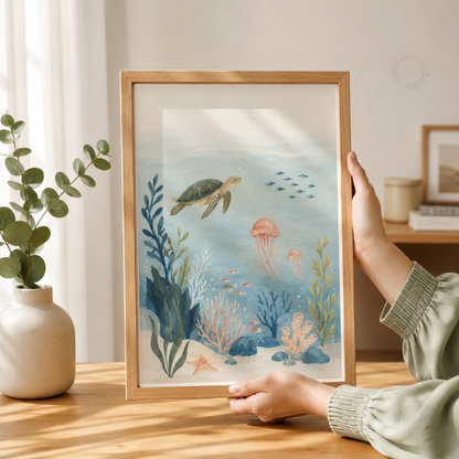 Under the Sea Nursery Print – Ocean Animals Kids Wall Art