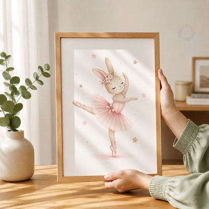 Pink Bunny Ballerina Nursery Wall Art Set – Watercolour Rabbit Ballet Prints