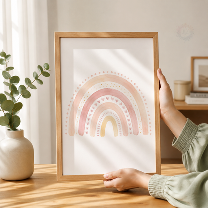 Pastel Rainbow Nursery Prints – Set of 3 Sun, Moon & Rainbow Boho Wall Art