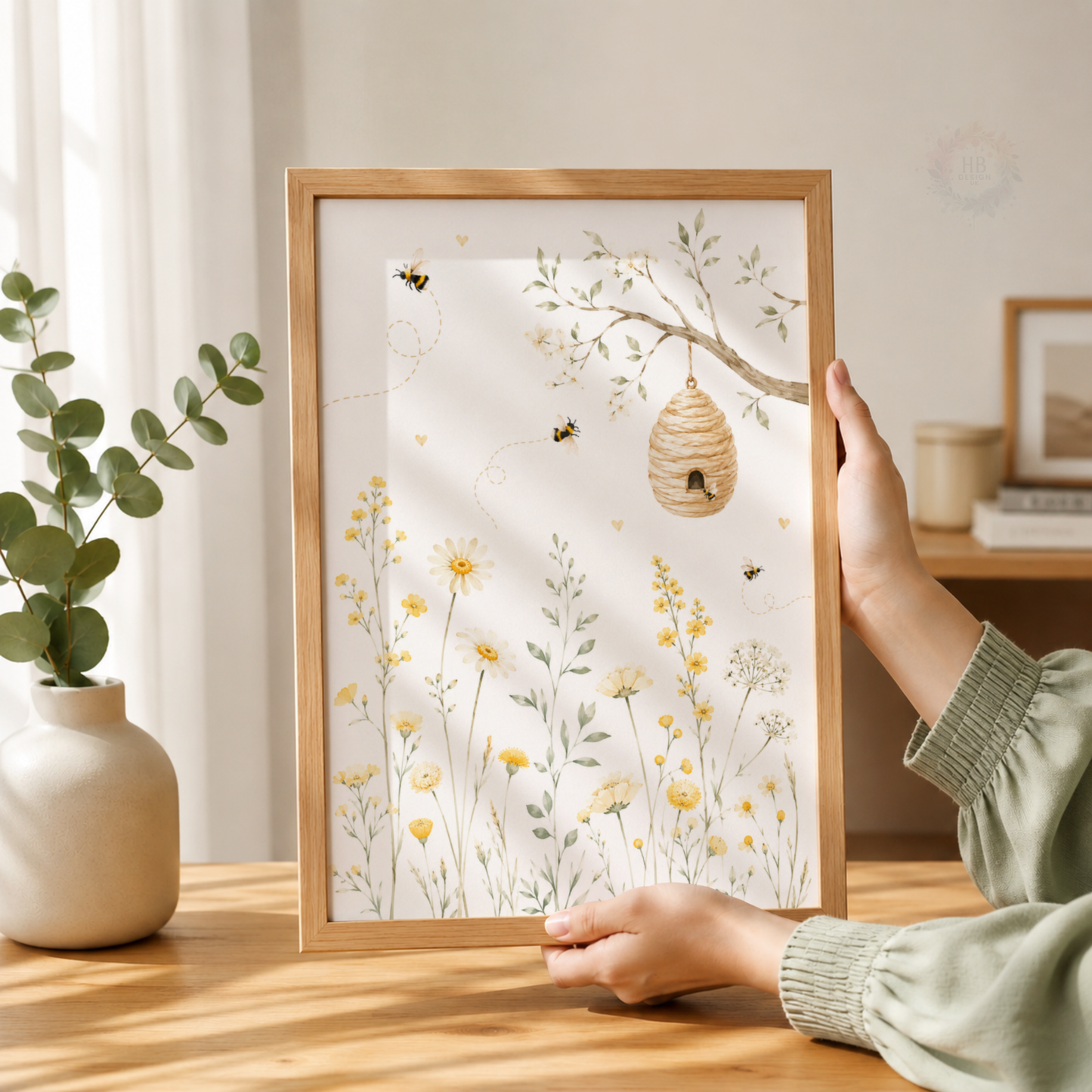 Personalised Bee & Wildflower Nursery Prints – Set of 3 Yellow Floral Wall Art
