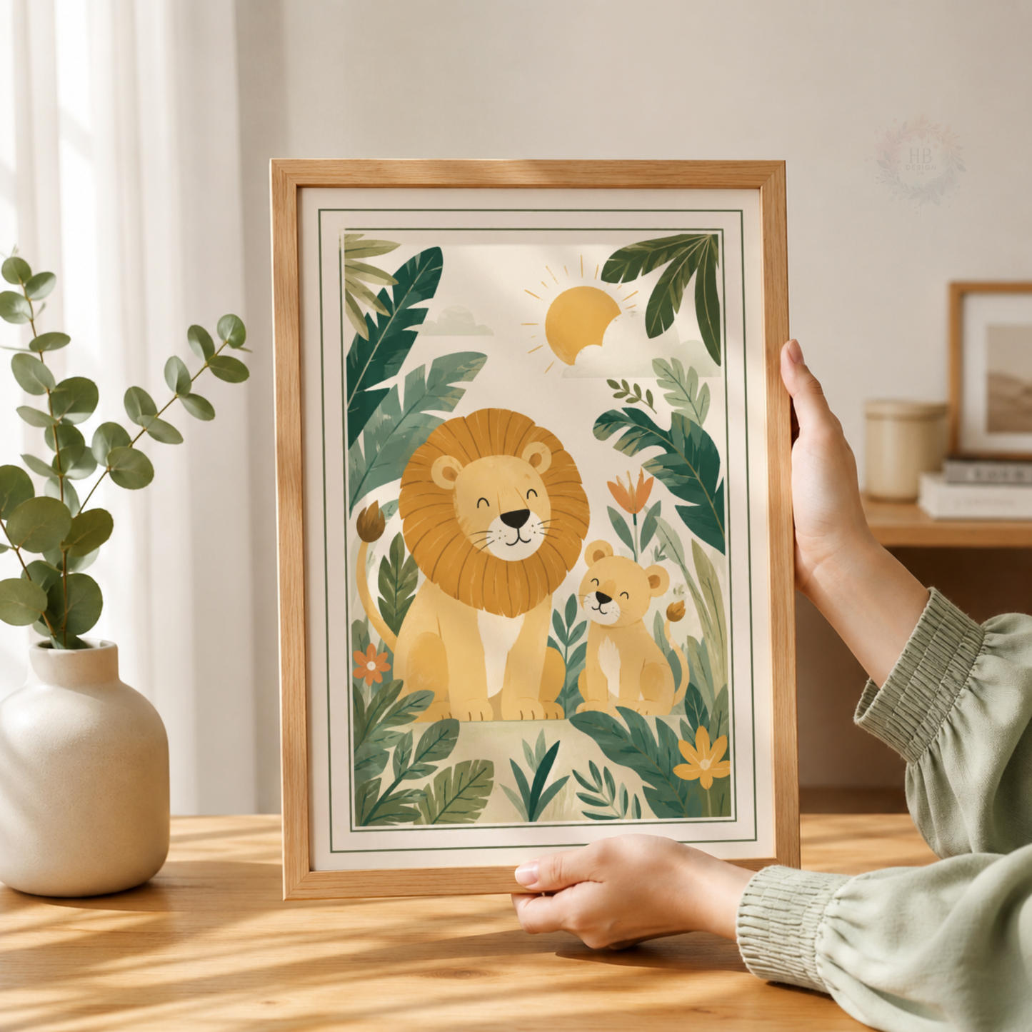 Lion & Cub Jungle Nursery Print – Safari Animal Kids Wall Art