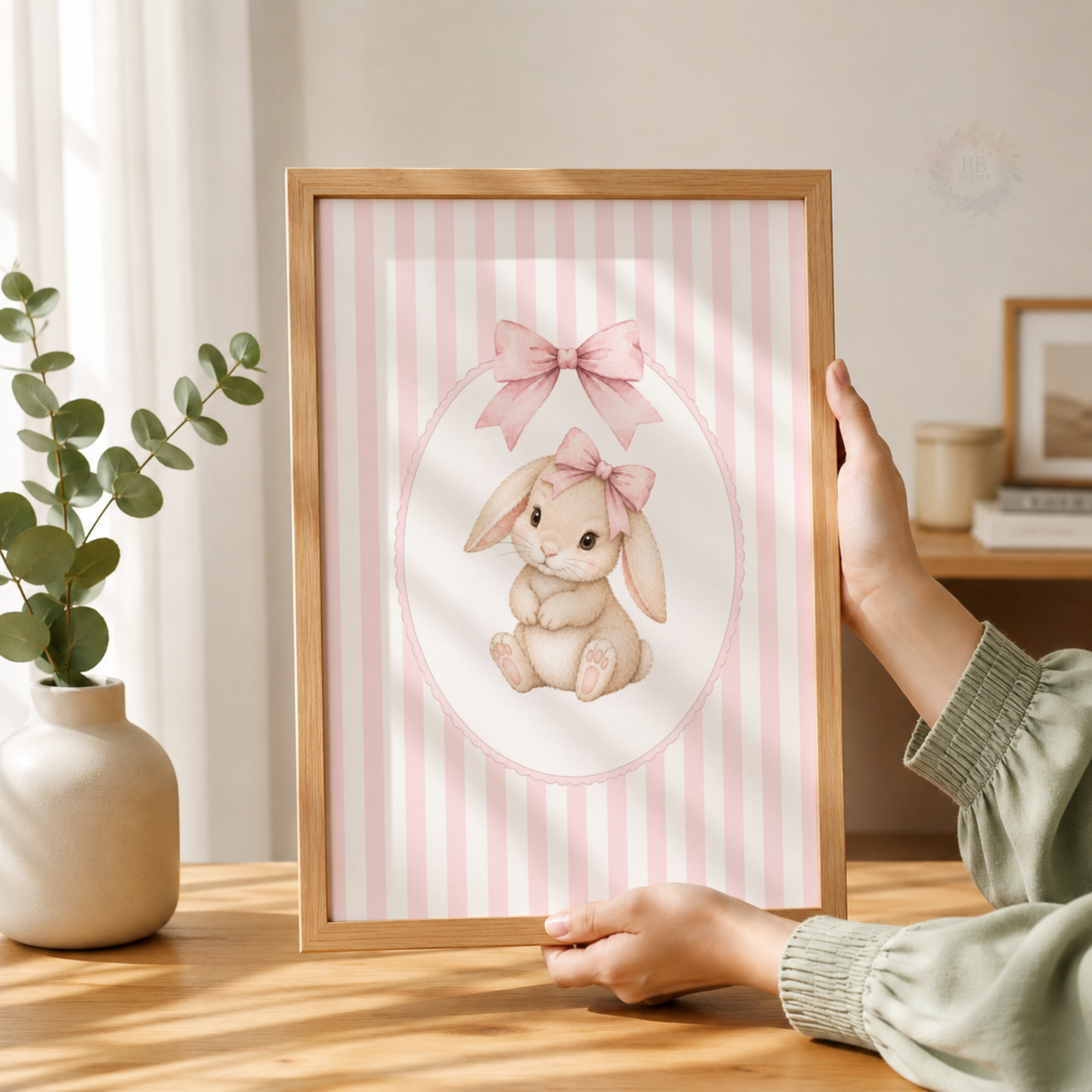 Pink Bunny Nursery Wall Art Print Set – Rabbit & Bow Girls Bedroom Decor