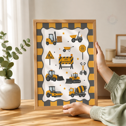 Little Builder – Personalised Set of 3 Construction Nursery Prints